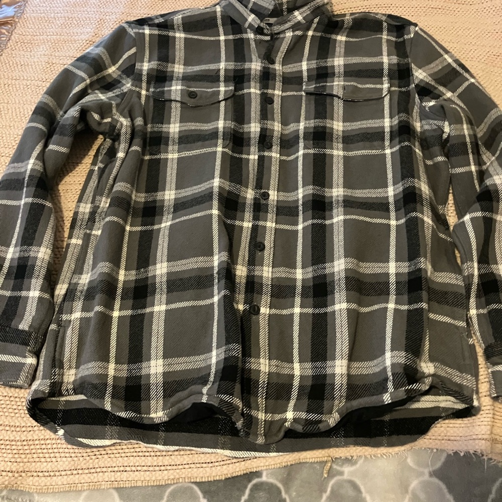 Black and Gray Plaid Button-Up Shirt